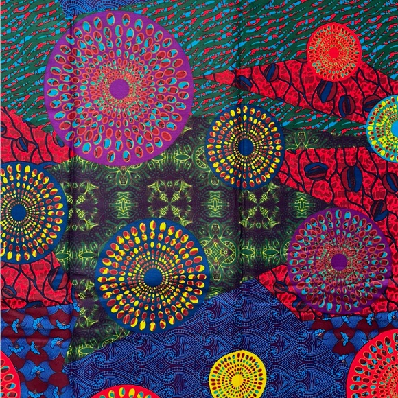 African Print Fabric/ Ankara - Blue, Red, Purple 'Sanaa' Design, 6 YARDS - Picture 2 of 5